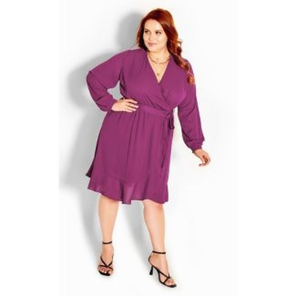City Chic Ruffle Tie Dress Mulberry NWT